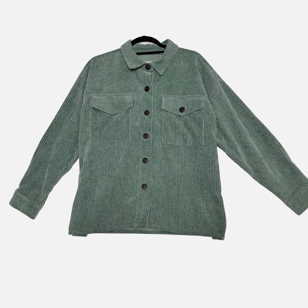 CI Sono by Cavalini Jacket Womens L Green Corduroy Shacket Shirt